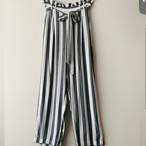 AMERICAN EAGLE STRIPED FLOWY TIE PANTS GREY SIZE SMALL - Picture 2 of 4